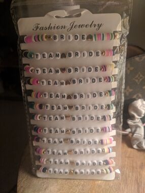 Team Bride Multicolor Pink Purple Gold Beaded Bracelet Set